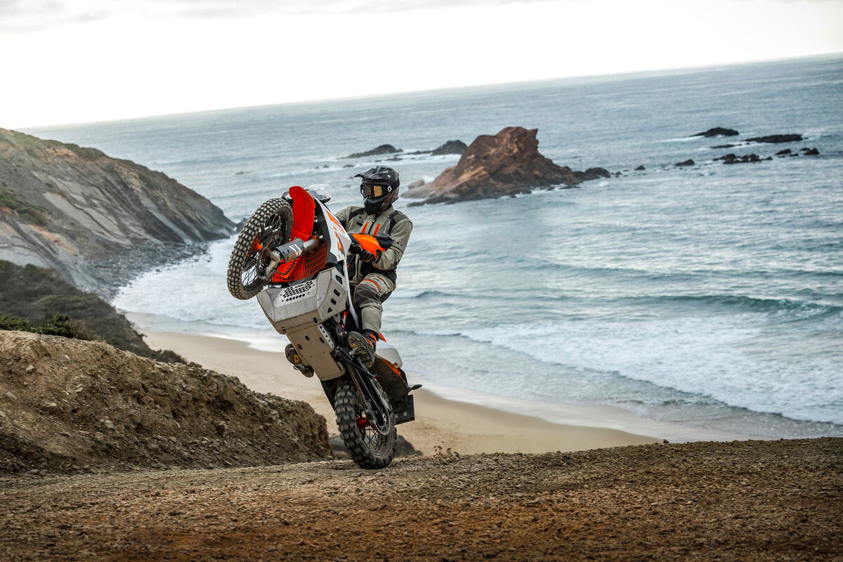 KTM 890 Adventure R pulling a wheelie
